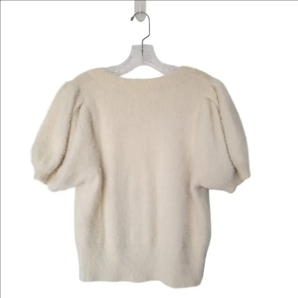 ASTR Prepy Fisherman Fuzzy Puff Sleeves Cream Top Size Large